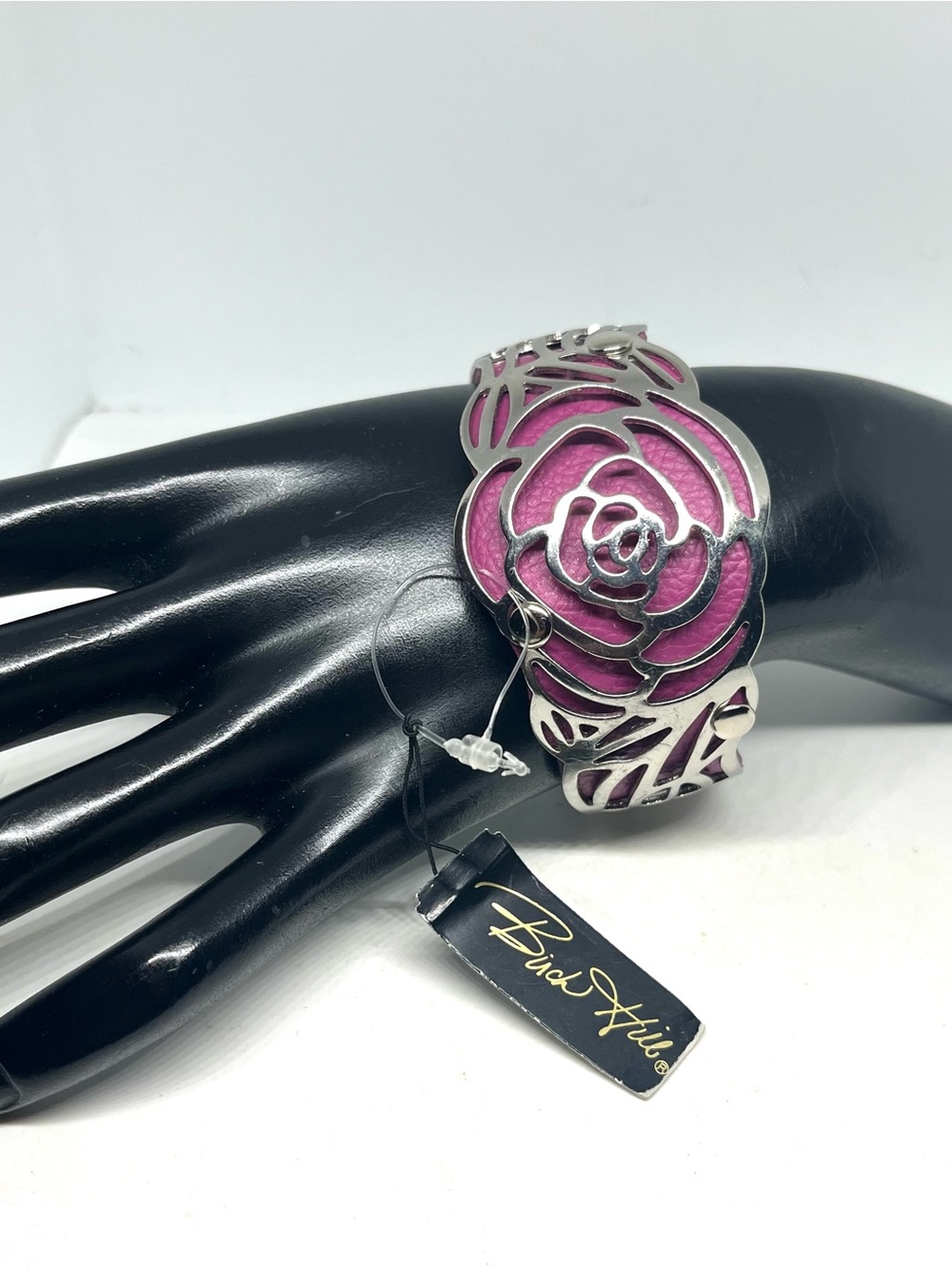Biba Hill Silver-Tone Floral Cutout Cuff Bracelet in Pink